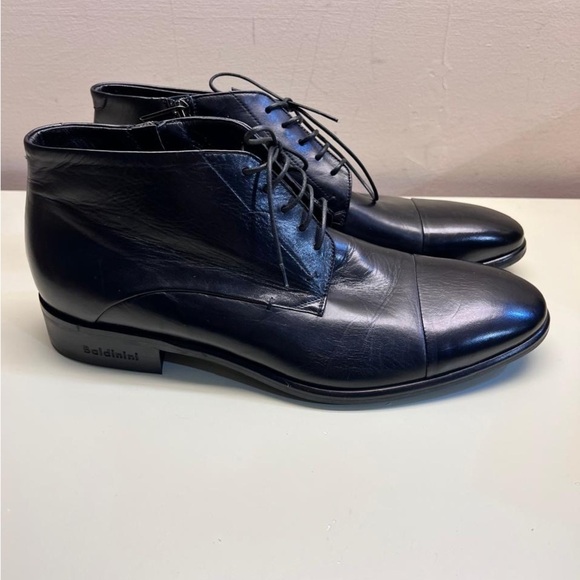 MADE IN ITALY LEATHER Baldinini Black Chukka Boots Polished Leather Lace-Up - Picture 2 of 14